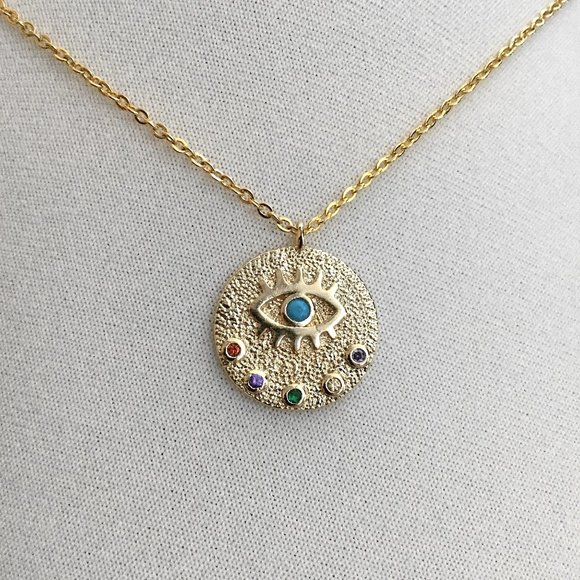 Evil Eye All Seeing Eye Multi Color Cubic Zirconia Turquoise Necklace - Picture 4 of 4